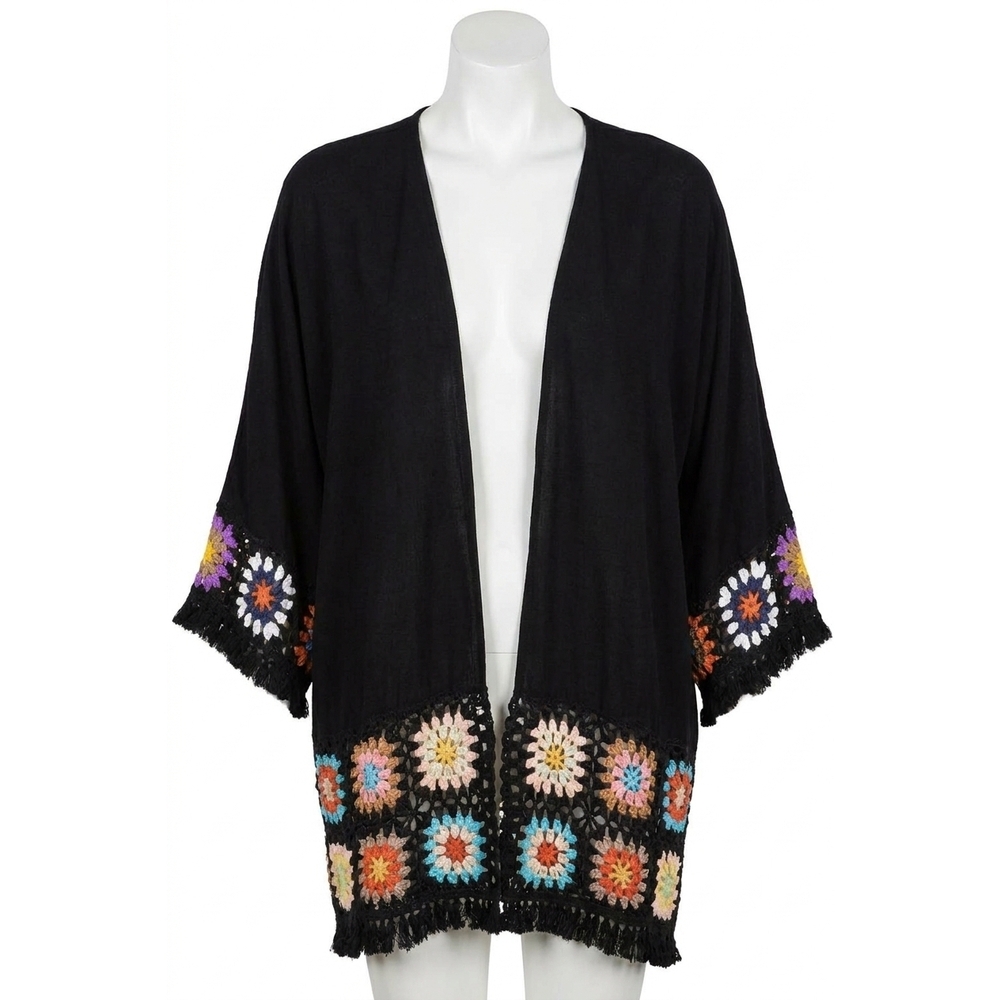 NEW UMGEE crochet patchwork squares kimono in black - Picture 1 of 9
